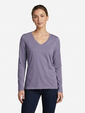 51 Eddie Bauer Long Sleeve V-Neck Top | Size S | 60% Cotton Purple Tee
